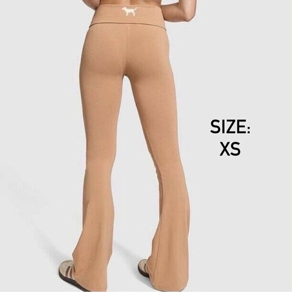 PINK Victoria's Secret Pants - VS PINK TOFFEE FOLDOVER FLARE COTTON LEGGINGS LIMITED EDITION